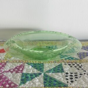 Vintage Green Depression Glass Console Bowl U.S. Glass "Rose and Thorn" Pattern
